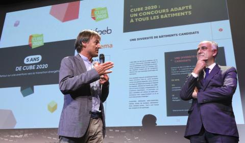 Nicolas Hulot (parrain du concours) et Patrice Maurein lors de la remise des prix de l'édition 2018 du concours.